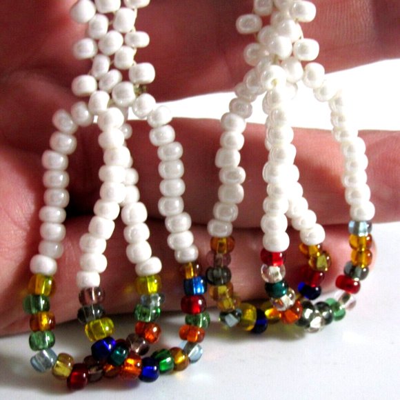 Double Hoop White & Multi-color Beaded Glass Drop Dangle Earrings - Picture 3 of 4